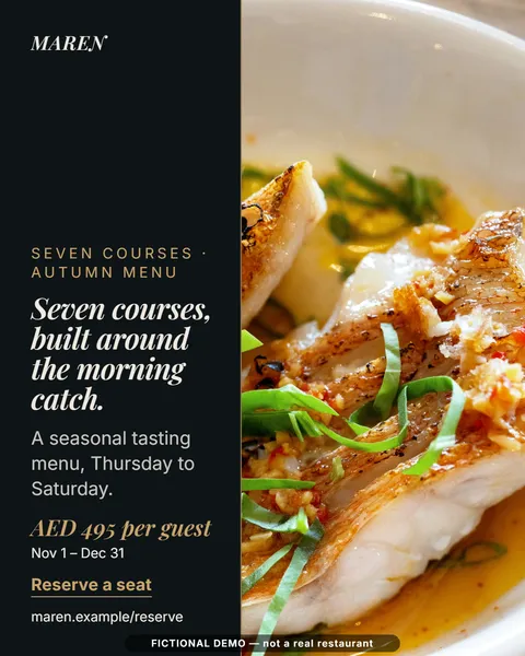 The Morning Catch, a fictional Dubai tasting menu campaign